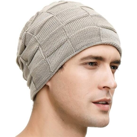 Slouchy Beanie Hats for Men Apricot - Picture 2 of 6
